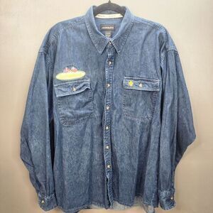 Adolf Men's Denim Shirt Gettyburg X-Large Crested Button Down Collared‎ Flags